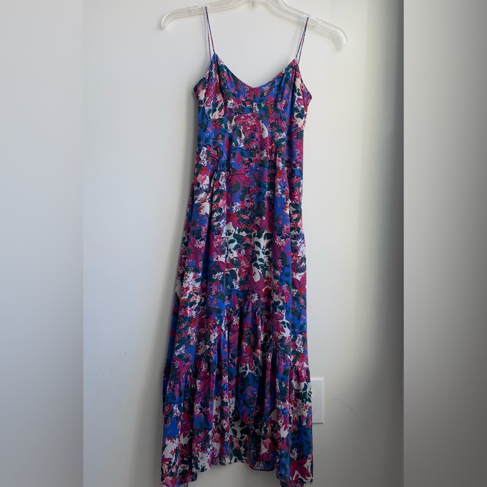 M2 Saloni Silk Chiffon Pink Blue Floral Sleeveless Midi Dress Size 0‎